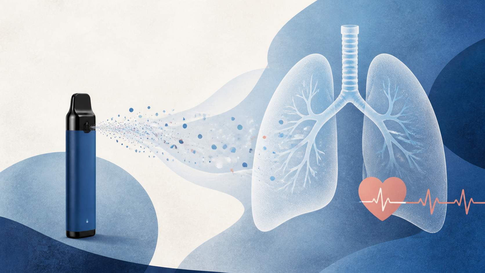 Illustration einer Vape, Aerosolpartikeln, Lunge und Herz
